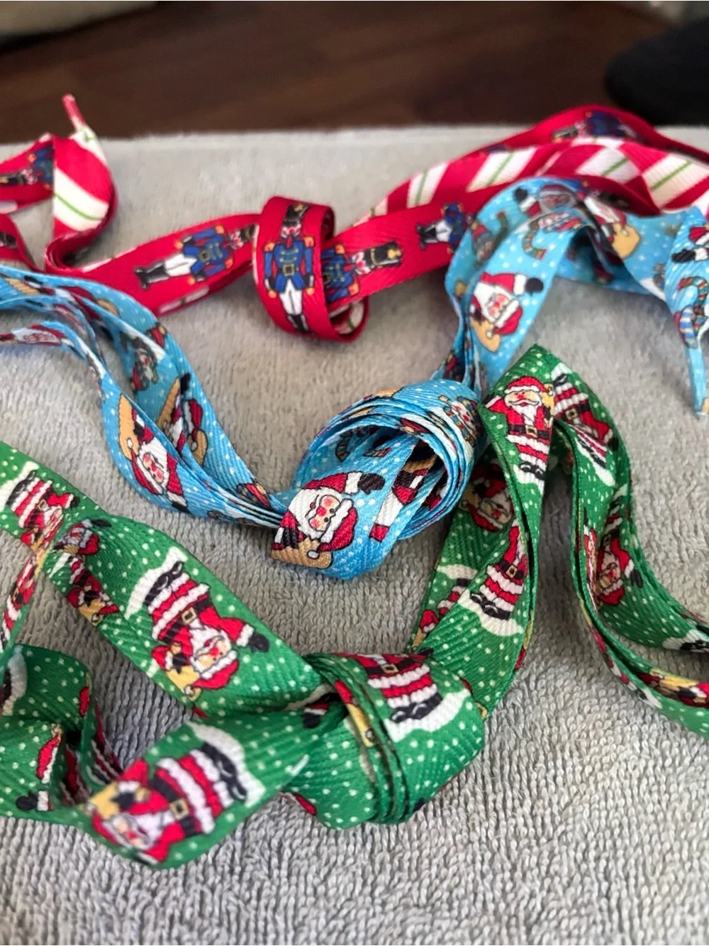 Christmas shoestring bundle with stripes and holiday cartoon characters
